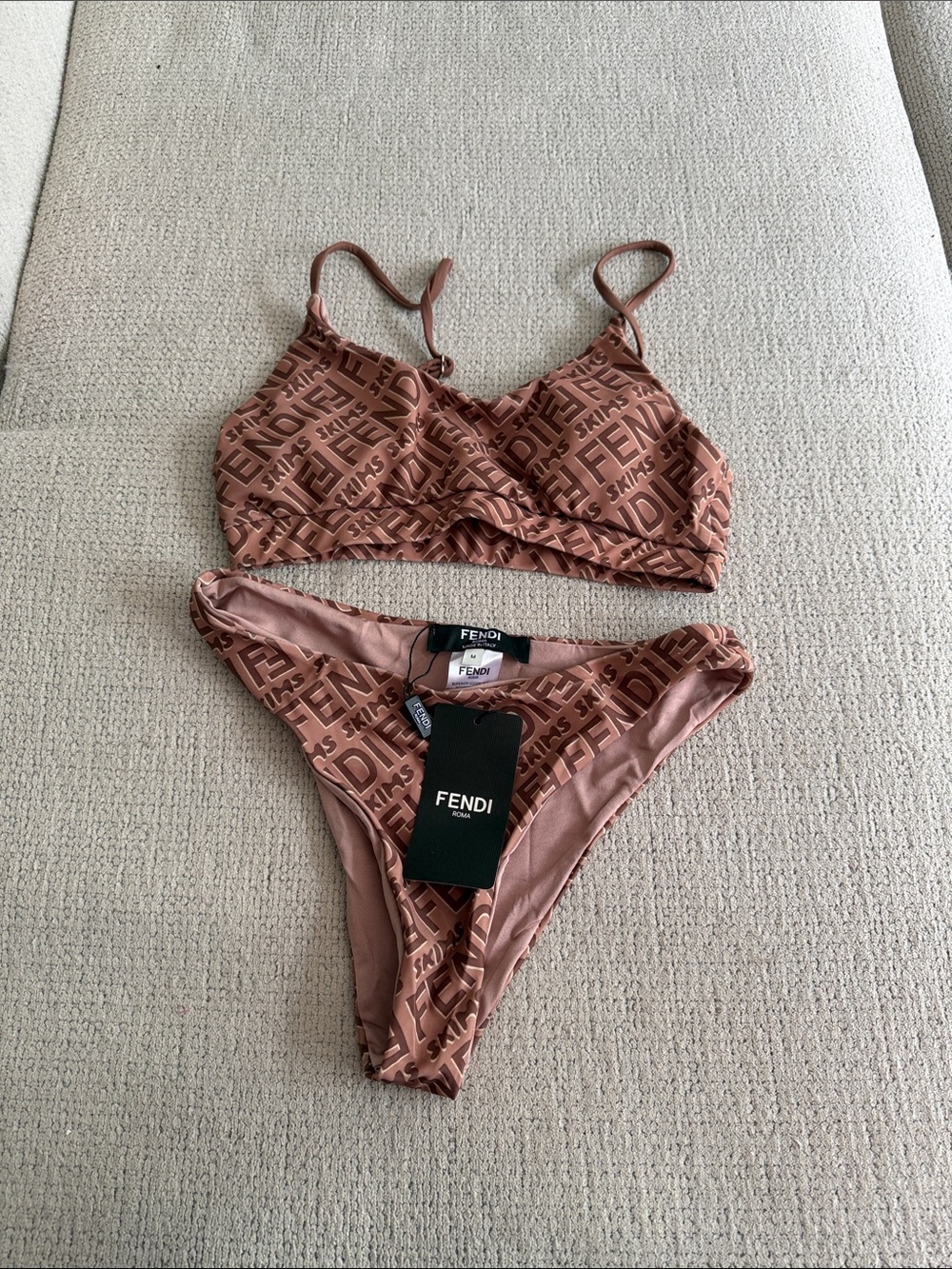 Fendi Women's Dusty Rose Brown Logo Bikini Set